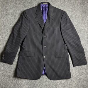 Tommy Hilfiger Men's 40R Blazer Black Striped Wool Notch Lapel Sport Coat